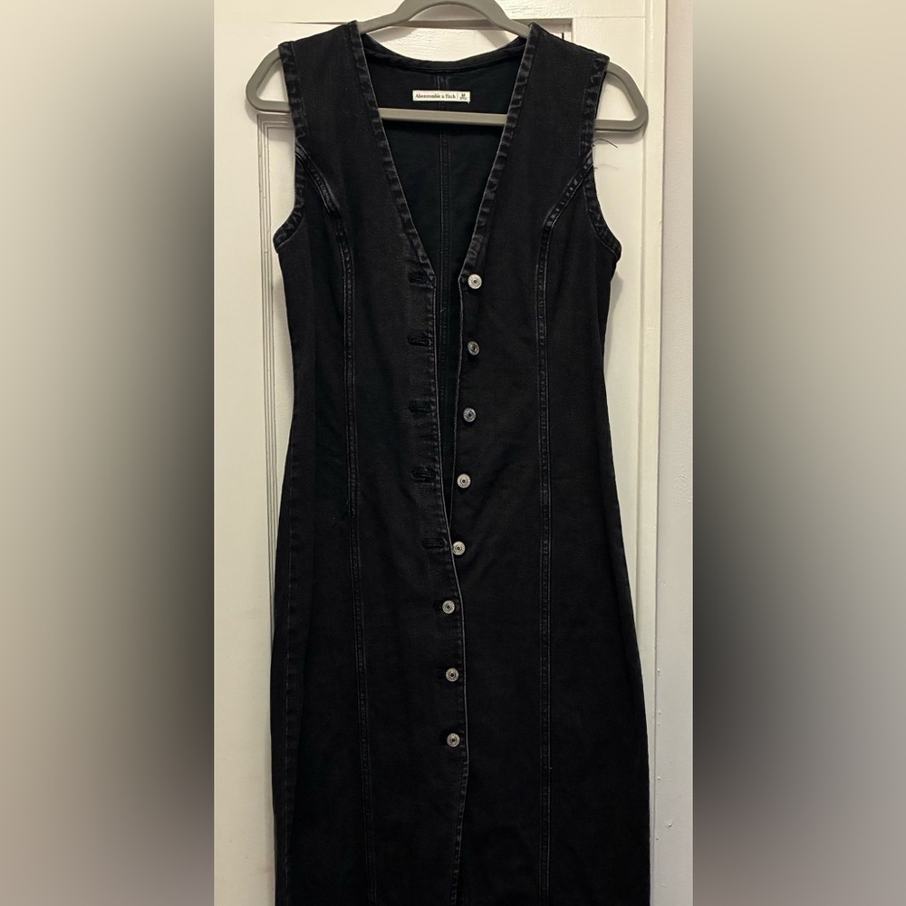 Abercrombie & Fitch Mara Vest Midi Black Denim Dress- Size M